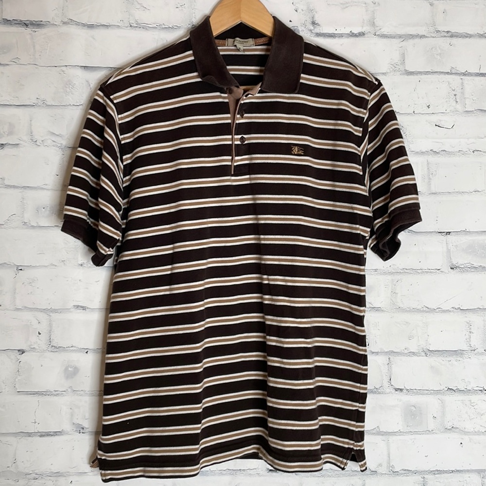 Vintage Burberry Men's Striped Polo Shirt size M